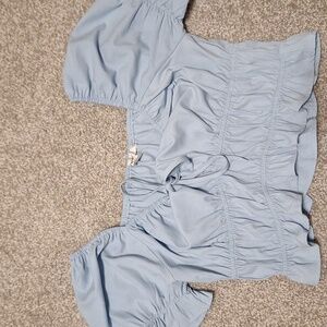 Papaya Ruffled Pastel Blue Crop Top Size L Coquette